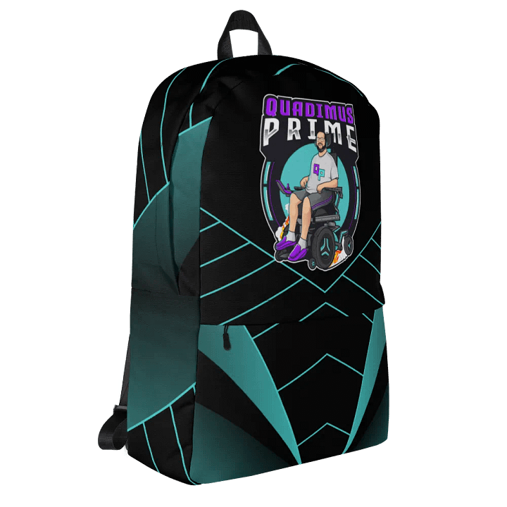 Black with teal design quadimus prime backpack. product image (2)