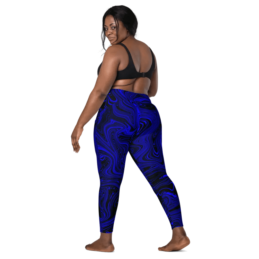 Leggings with Pockets - Dark Blue and Black Fluid Swirls product image (8)