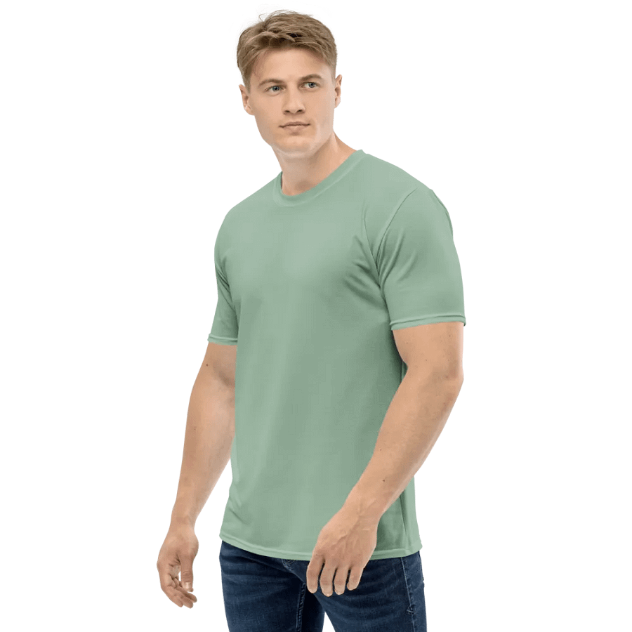 Plain Light Sage Green Soft Summer Men's Crewneck Polyester Heavyweight Premium T-Shirt by Treasure Pie product image (5)