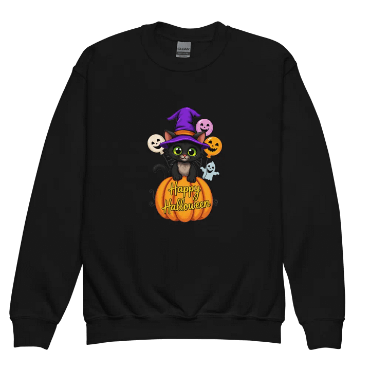 Witchy Sitting Pumpkin Cat Youth Sweatshirt product image (2)