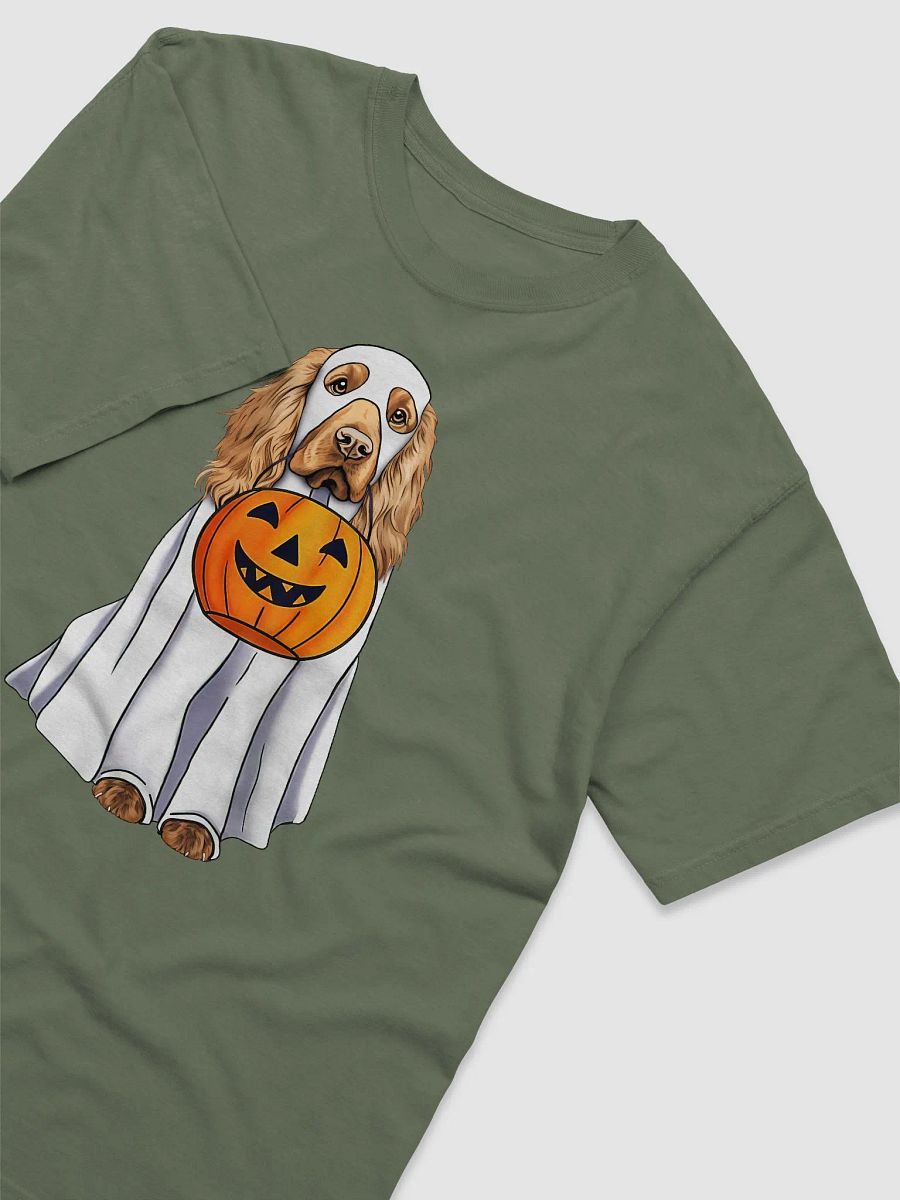 Cocker Spaniel Halloween Tee | Funny Fall Halloween Cocker Spaniel Wearing a Ghost Costume with Pumpkin Basket product image (3)
