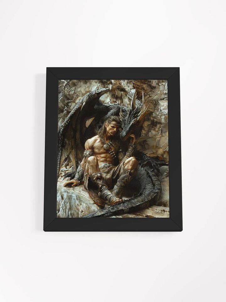 Warrior resting with his dragon - Framed High Quality Matte Poster product image (3)