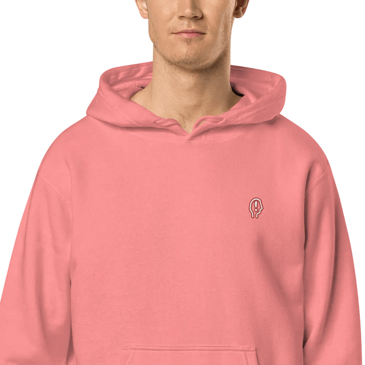 EXCLAIMING MENTALLY (sm. red bubble design) embroidered pigment hoodie product image (2)