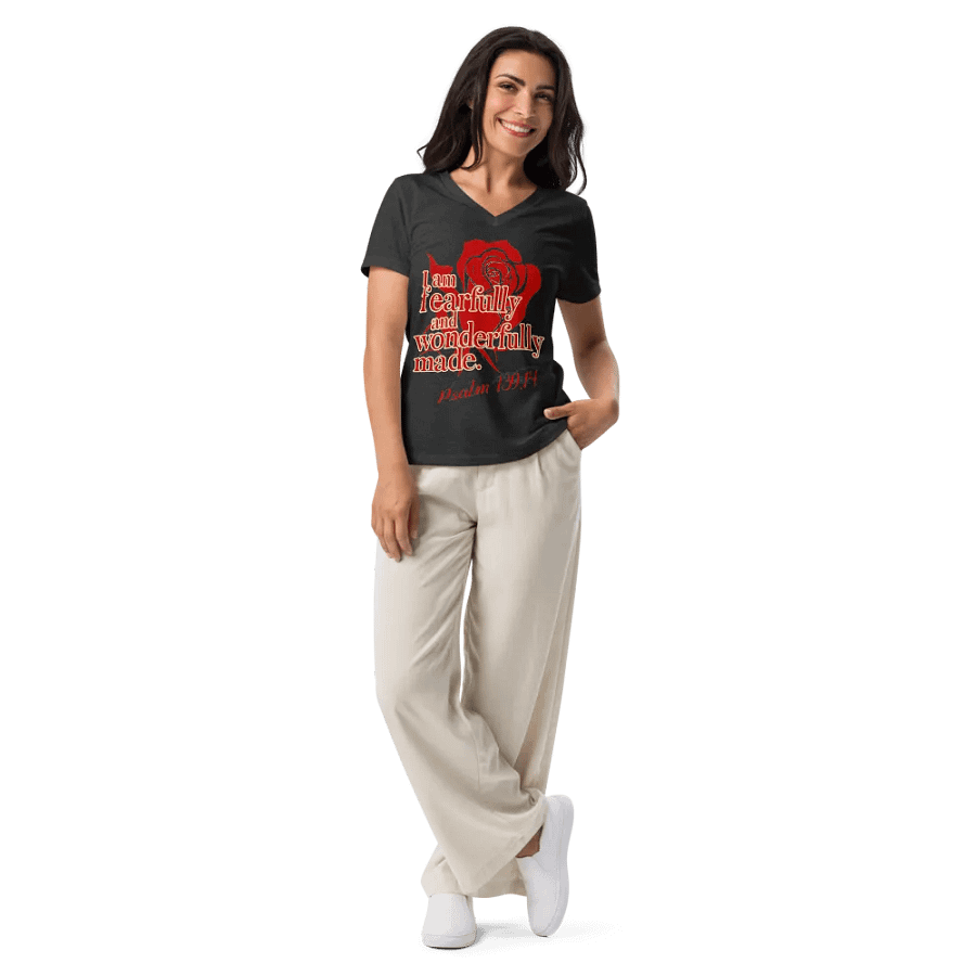 Fearfully and Wonderfully Made V-Neck T-Shirt (Bold Version) product image (36)