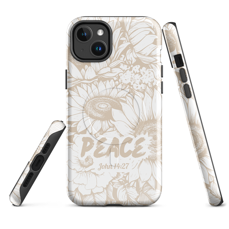 Peace I Leave with You John 14:27, Inspirational Gift, Tough iPhone Magnetic Case Scripture, Sunflower Bible Verse, MagSafe® iPhone® Tough Case, iPhone 14, iPhone 15, iPhone 16, Pro, Pro Max, Plus. product image (1)