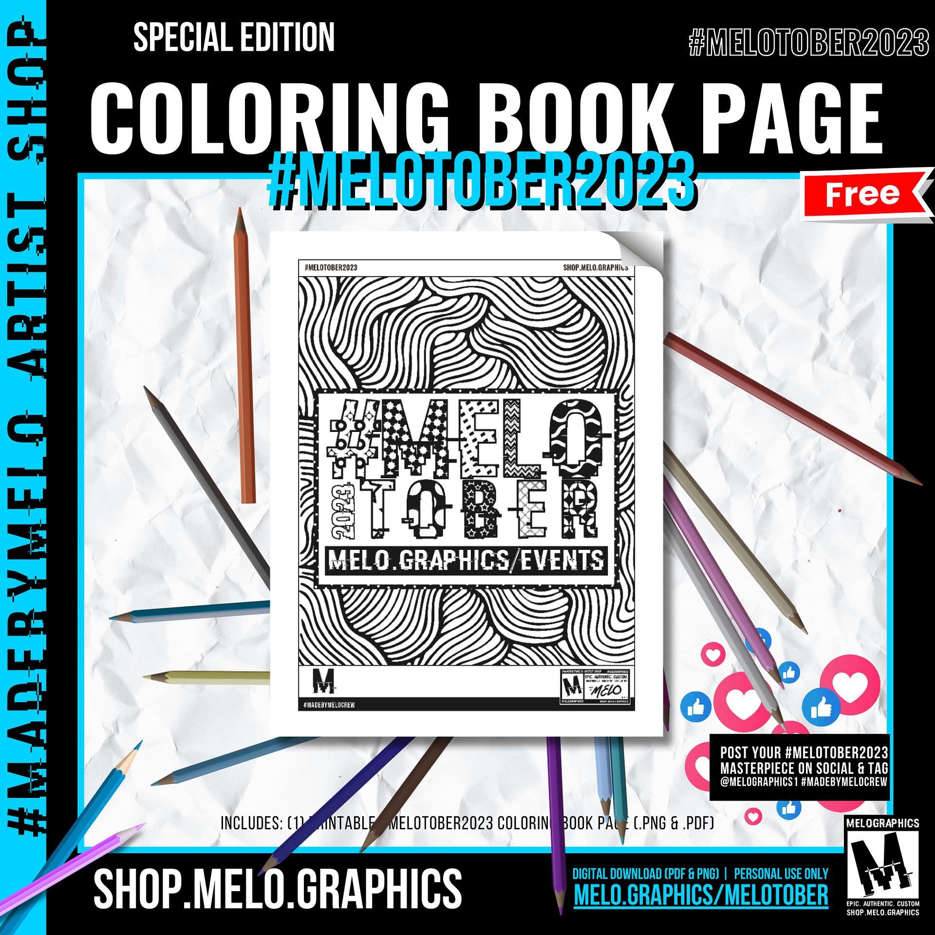 ⭐️ FREE ⭐️ #MELOtober2023 Coloring Book Page - Printable PDF | #MadeByMELO product image (1)