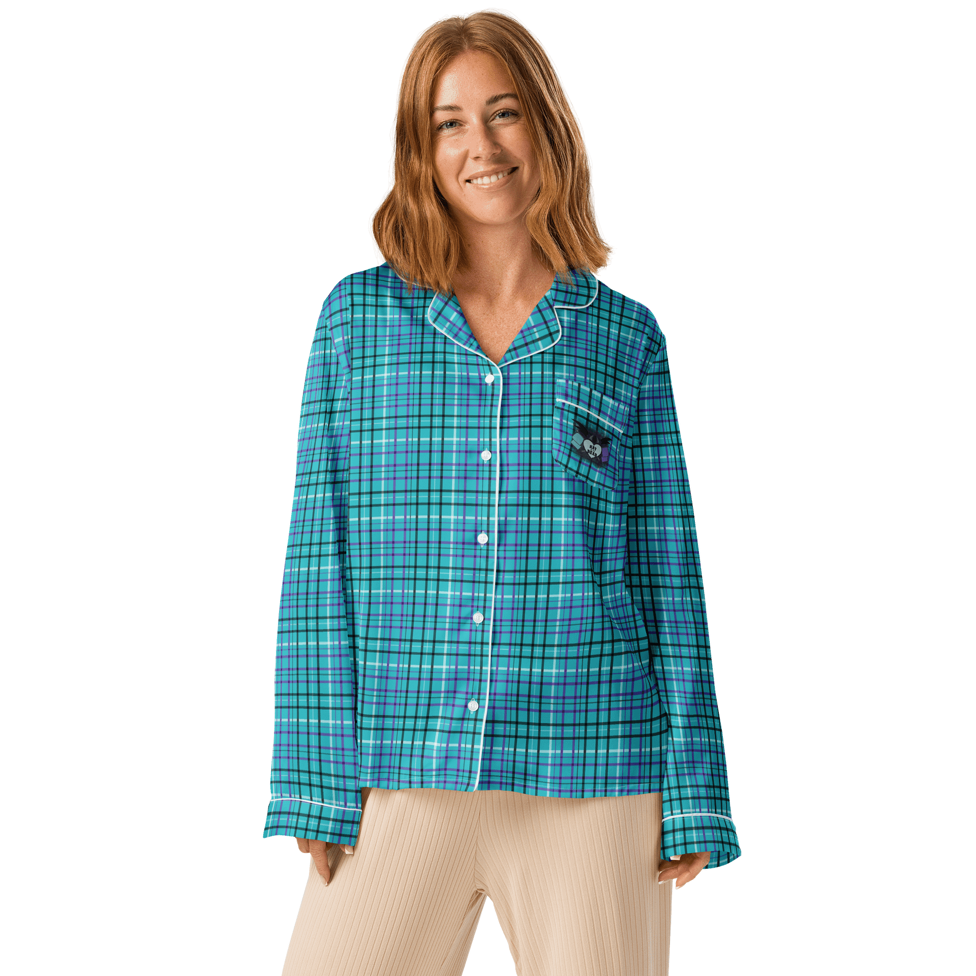 Teal Plaid Long Sleeve Pajama Shirt product image (1)