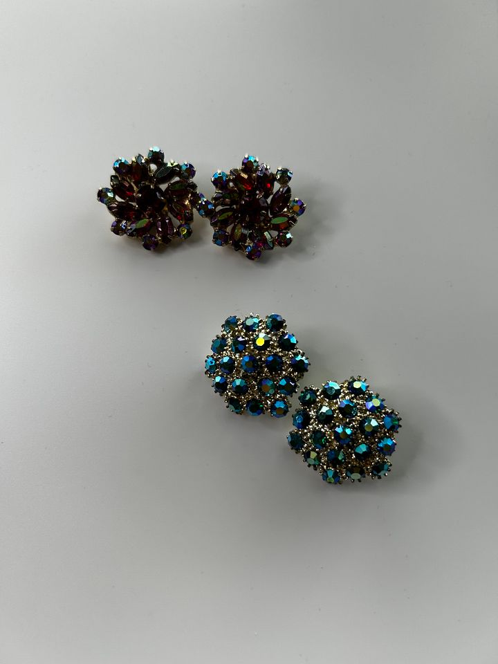Vintage AB Crystals Clip On Earrings Lot of 2 product image (1)
