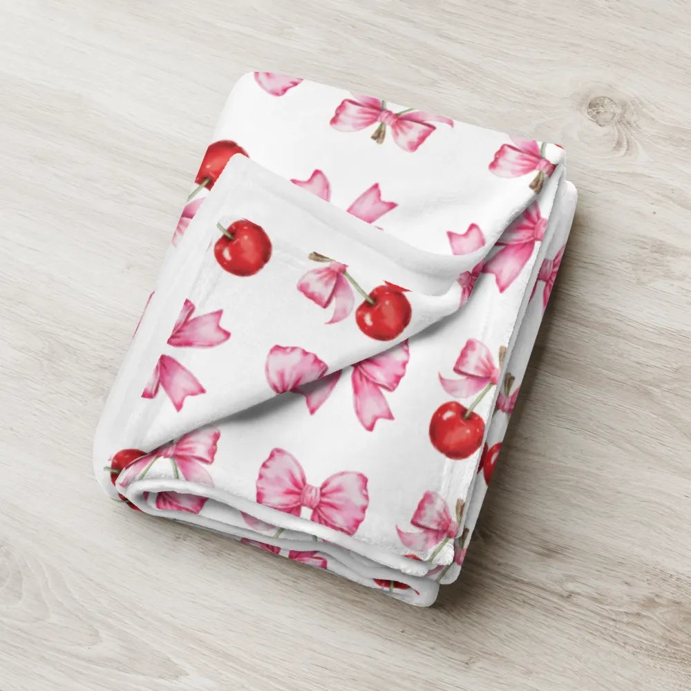 Pink Bows and Cherries Throw Blanket - Cute and Cozy Decor product image (8)