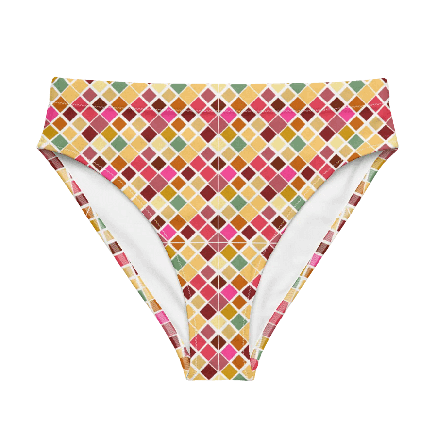 Colorful Square Pattern Design High Waist Bikini Bottom - V5 product image (6)
