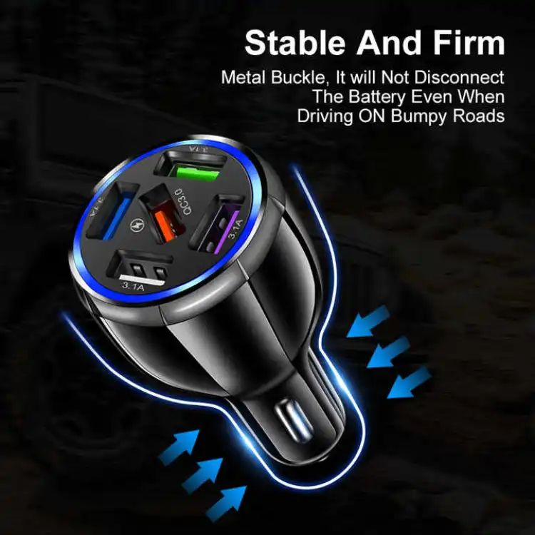 Qc 3.0 Fast Charging Adapter 2 Universal 18W Super Quick12V 5 Port Usb Car Charger product image (3)