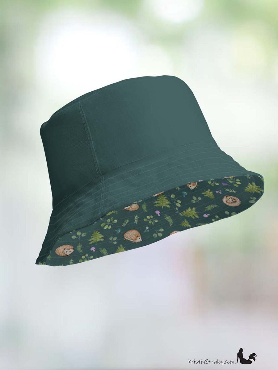 Hedgehogs Reversible Bucket Hat in Hedgehogs on Teal and Solid Teal product image (12)