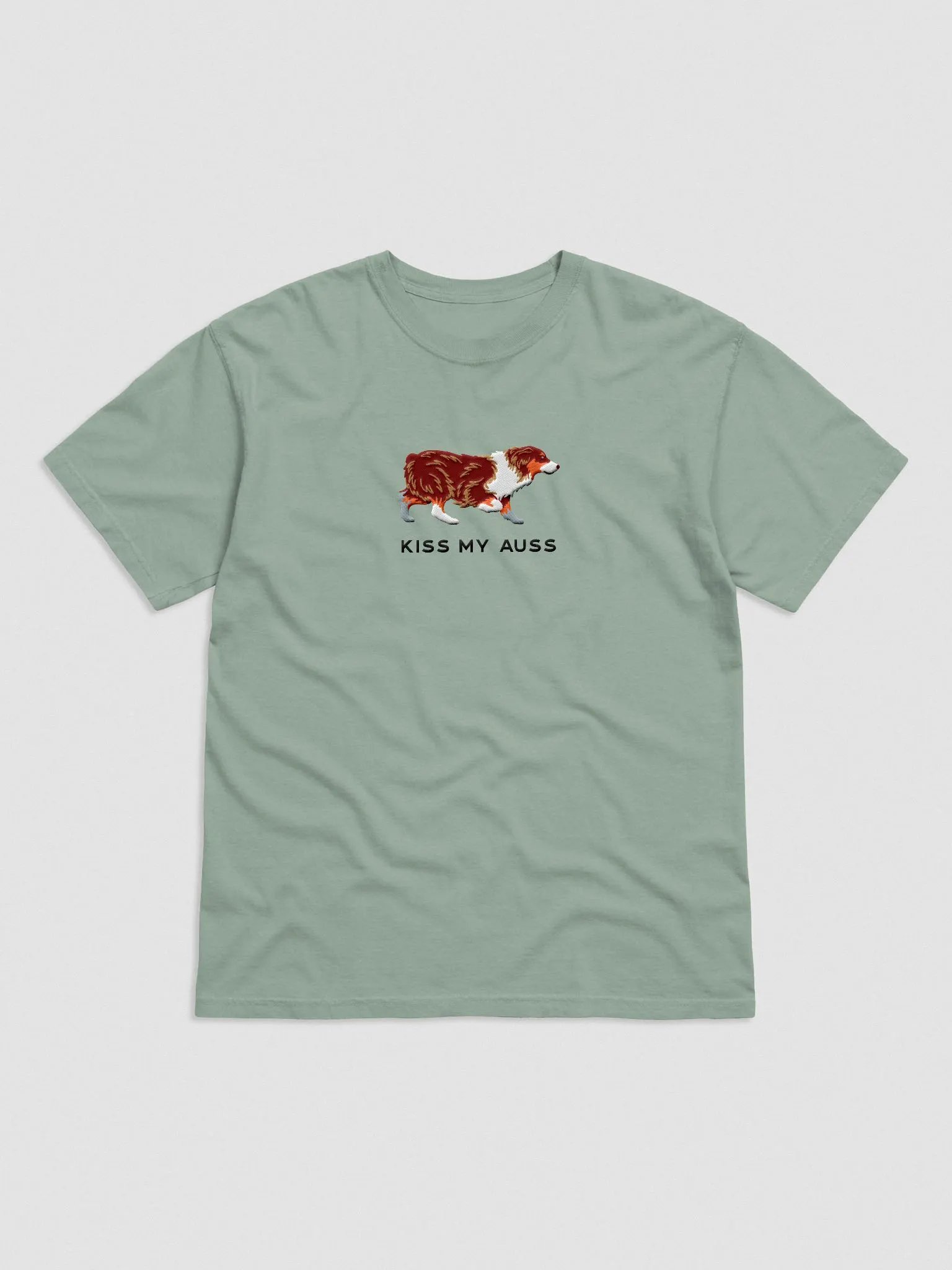 Kiss My Auss T-Shirt(Embroidered) of an Australian Shepherd(Red Tricolor) product image (4)