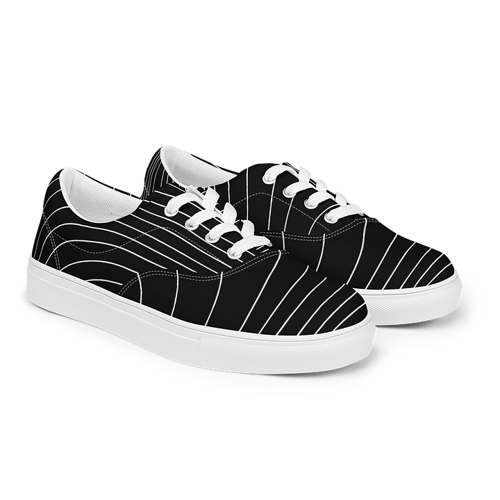 S³ White On Black Abstract Lace-Up Canvas Shoes product image (2)