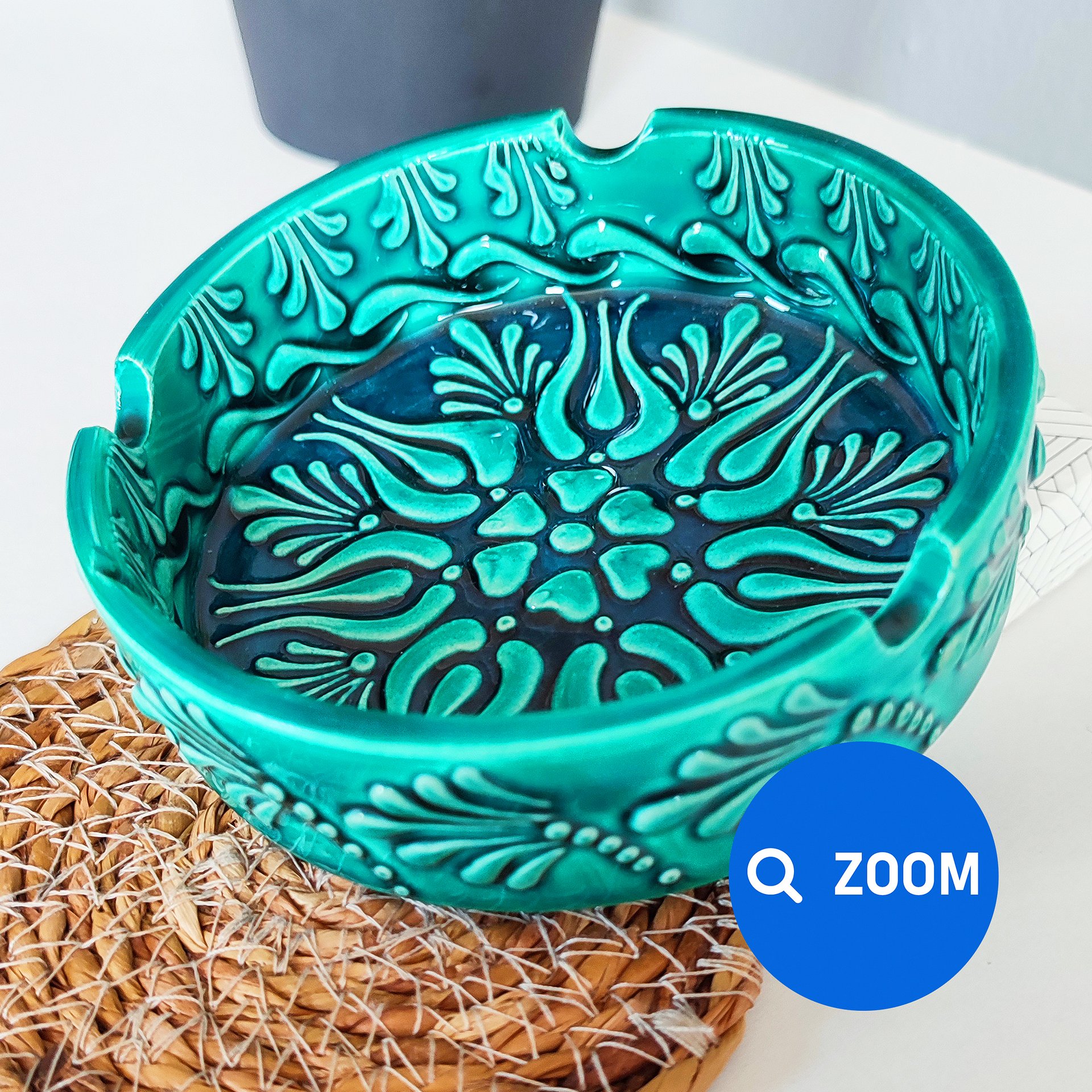 Ceramic turquoise ashtray (11 cm) — handmade pottery, handmade ceramic, home decor, handmade gift, Turkish ceramic product image (6)