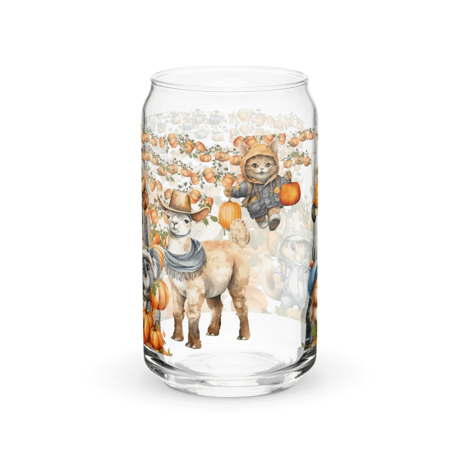 Witches Brew Coven: The Pumpkin Harvest Glass Can Tumbler | 16oz Fall-Themed Drinkware | Whimsical Animal Design product image (6)