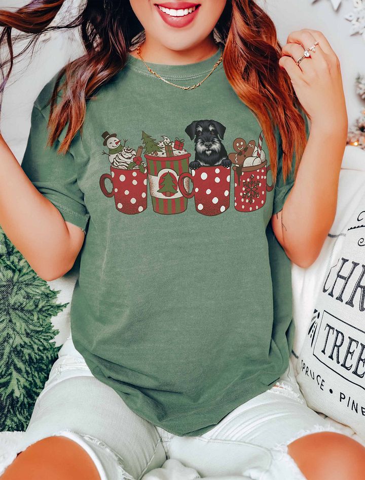 Cute Mini Schnauzer(Black) in a Christmas Cup T-Shirt | Funny Christmas Pup in a Cup product image (16)