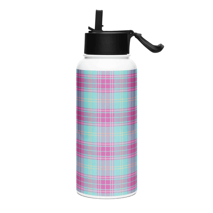 Hot Pink and Aqua Plaid Water Bottle product image (2)