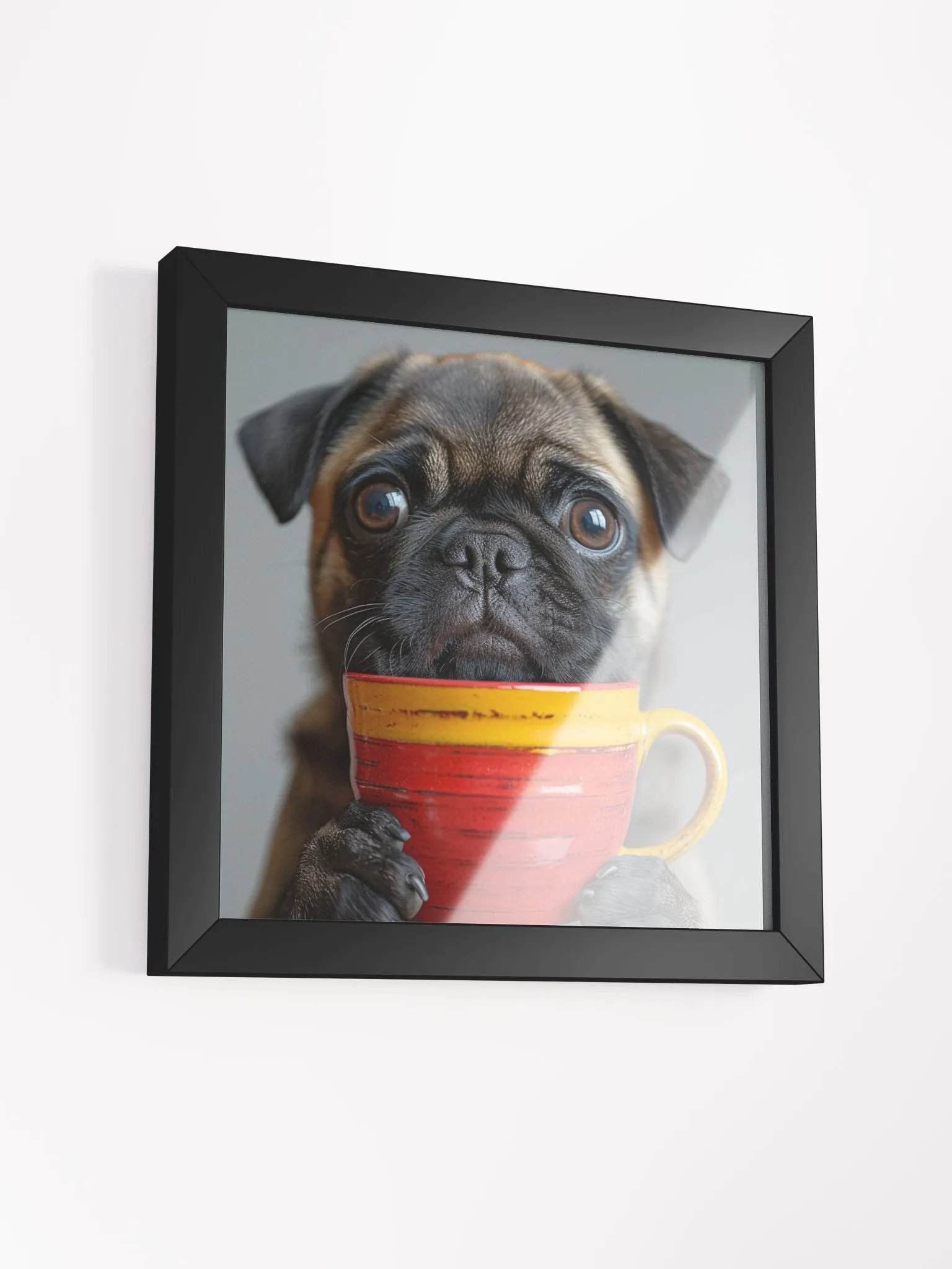 Cute Coffee Lover Pug Puppy Framed Wall Art product image (2)