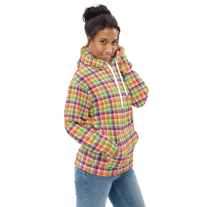 Purple, Orange, and Lime Green Plaid Hoodie product image (1)