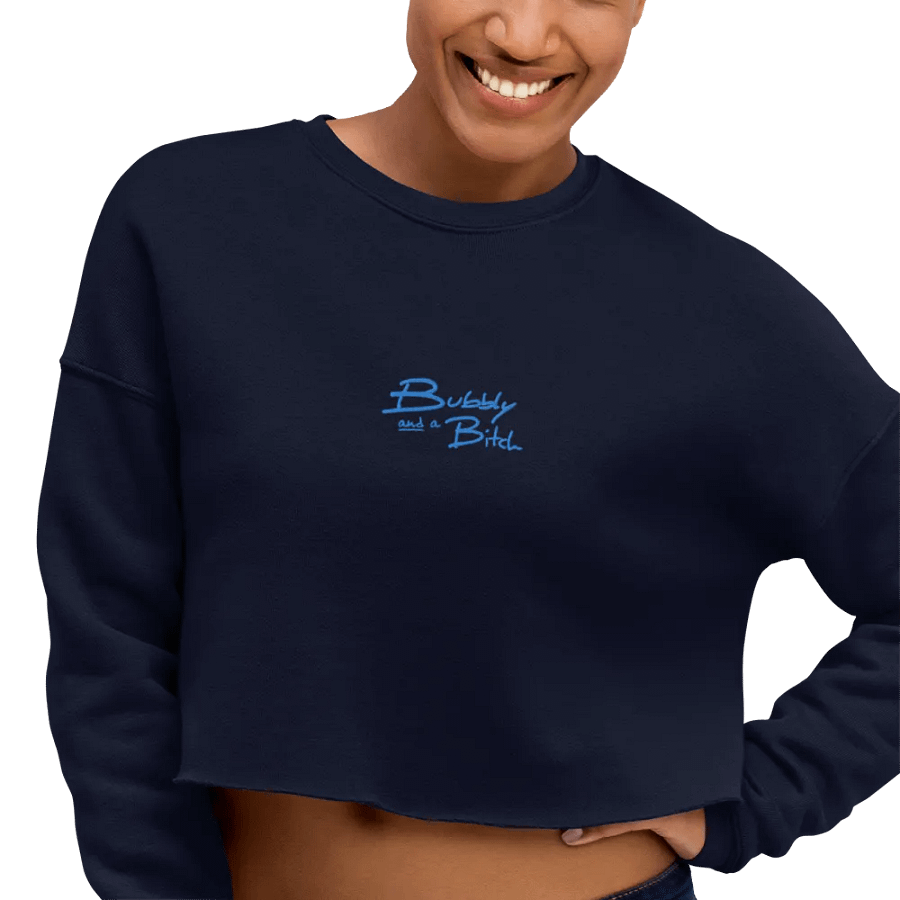 Bubbly and a B*tch (aqua thread) embroidered fleece crop crew product image (7)