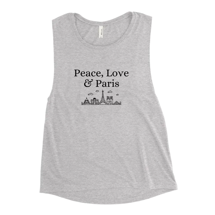 Peace, Love and Paris with Monuments Women's Flowy Muscle Tank | Black Ink product image (2)
