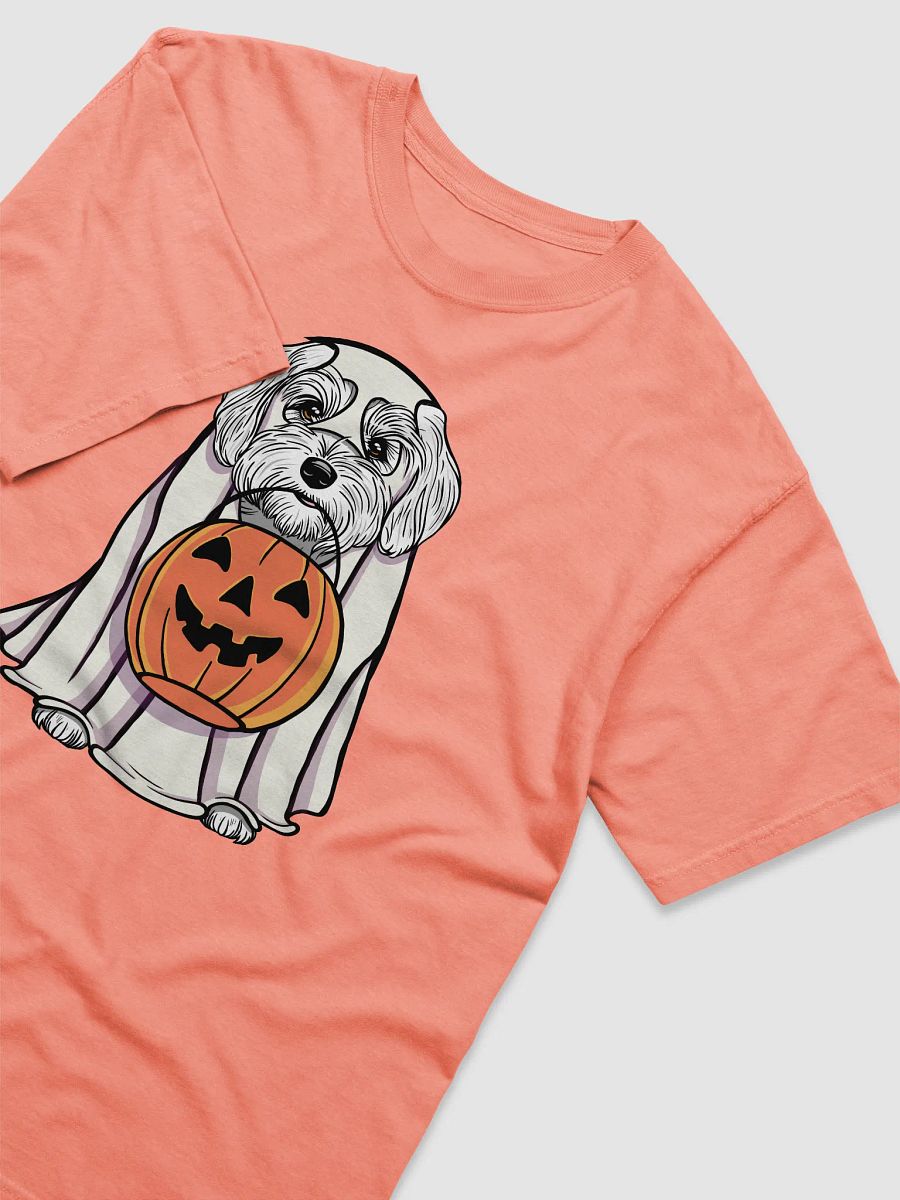 Funny Halloween Havanese(White) T-Shirt | Funny Havanese Wearing a Ghost Costume and Holding a Pumpkin Basket product image (24)