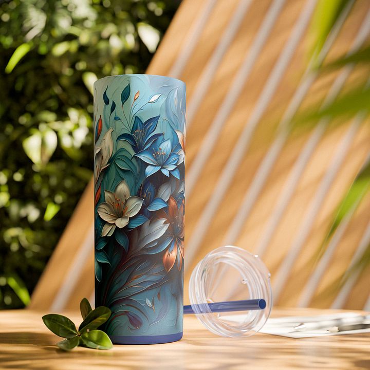 Blue & Copper Floral Tumbler Wrap PNG for 20oz Skinny | 9.3x8.2 Sublimation | Instant Download | Mother's Day Gift Wrap product image (1)