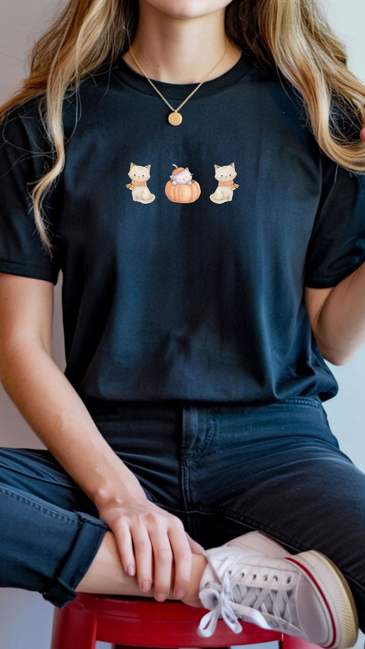 Fall Cats T-Shirt | Autumn Cat Graphic Tee | Pumpkin Cat Shirt | Cat Lover Fall Shirt | Gift for Cat Lovers product image (2)