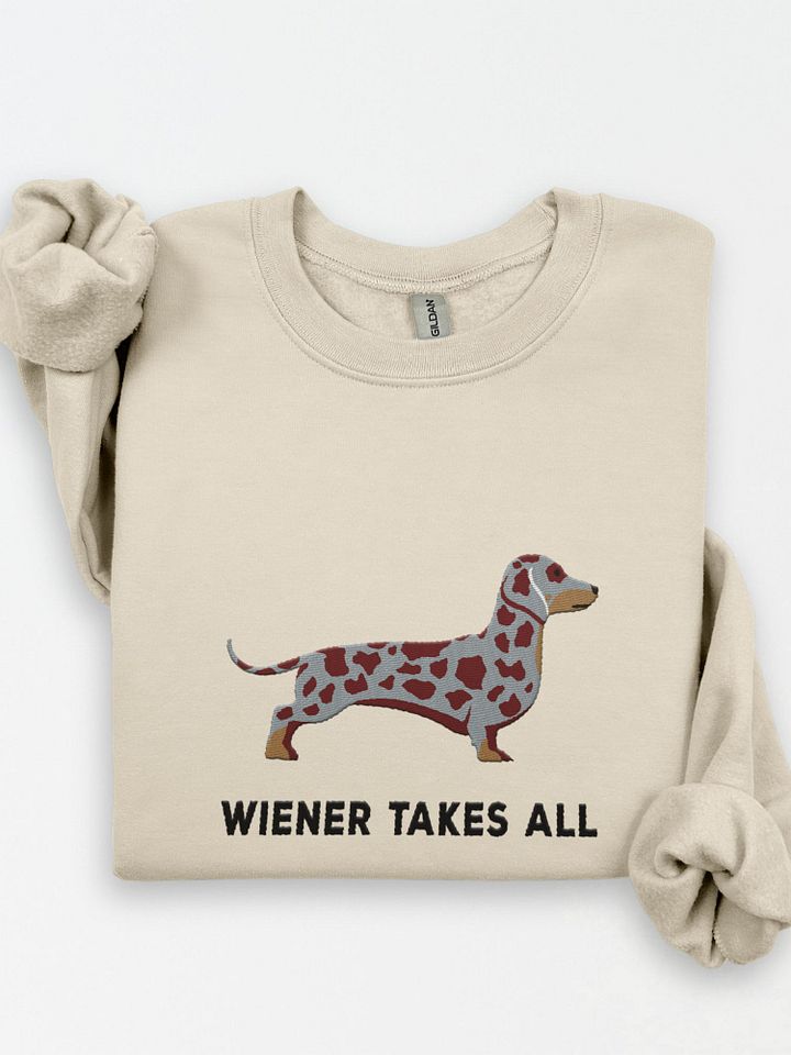 Wiener Takes All Sweatshirt (Embroidered) of a Dachshund(Dapple) product image (1)
