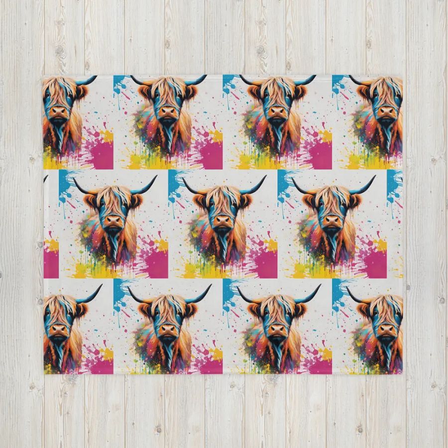 Multi Coloured Paint Splash Highland Cow Blanket product image (9)