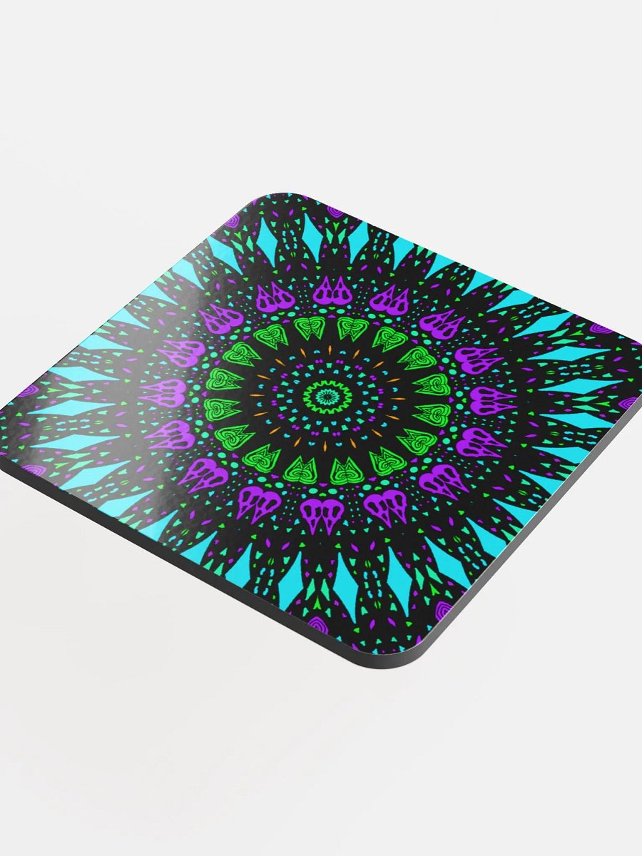 Weird Twisted Skulls Cork-Back Beverage Coaster, Odd Trippy Kaleidoscope Art product image (1)