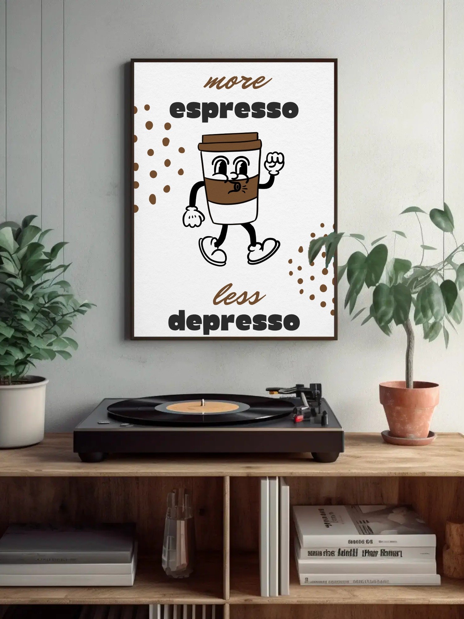 More Espresso Less Depresso Coffee Wall Art - Fun Cartoon Coffee Cup Print, Retro Kitchen Decor, Motivational Coffee Lover Poster product image (4)