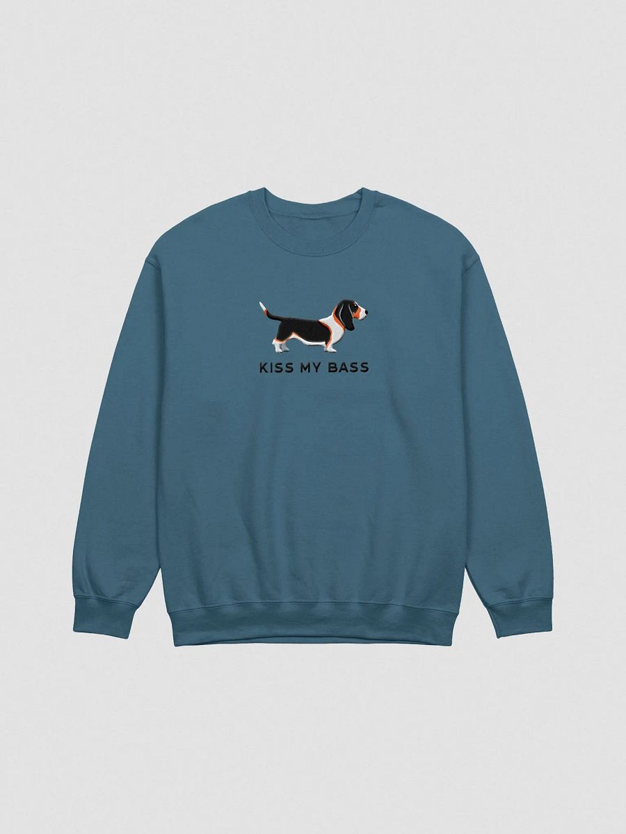 Kiss My Bass Sweatshirt (Embroidered) of a Basset Hound(Tricolor) product image (4)