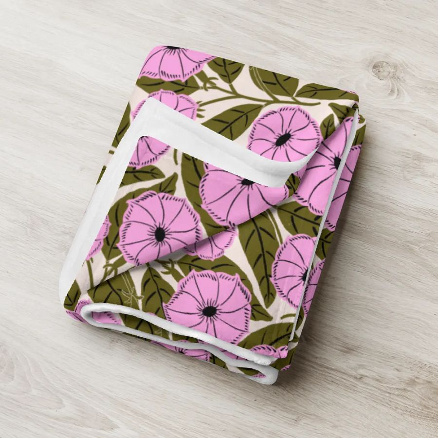 Dipladenia Dreams - Pink and Green - Throw Blanket product image (5)
