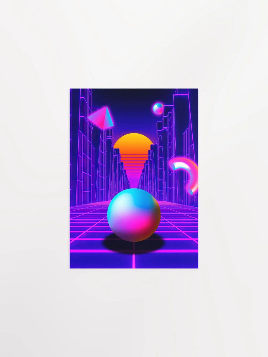Neon sunset, trench and sphere [synthwave/vaporwave/cyberpunk] — aesthetic art print product image (6)