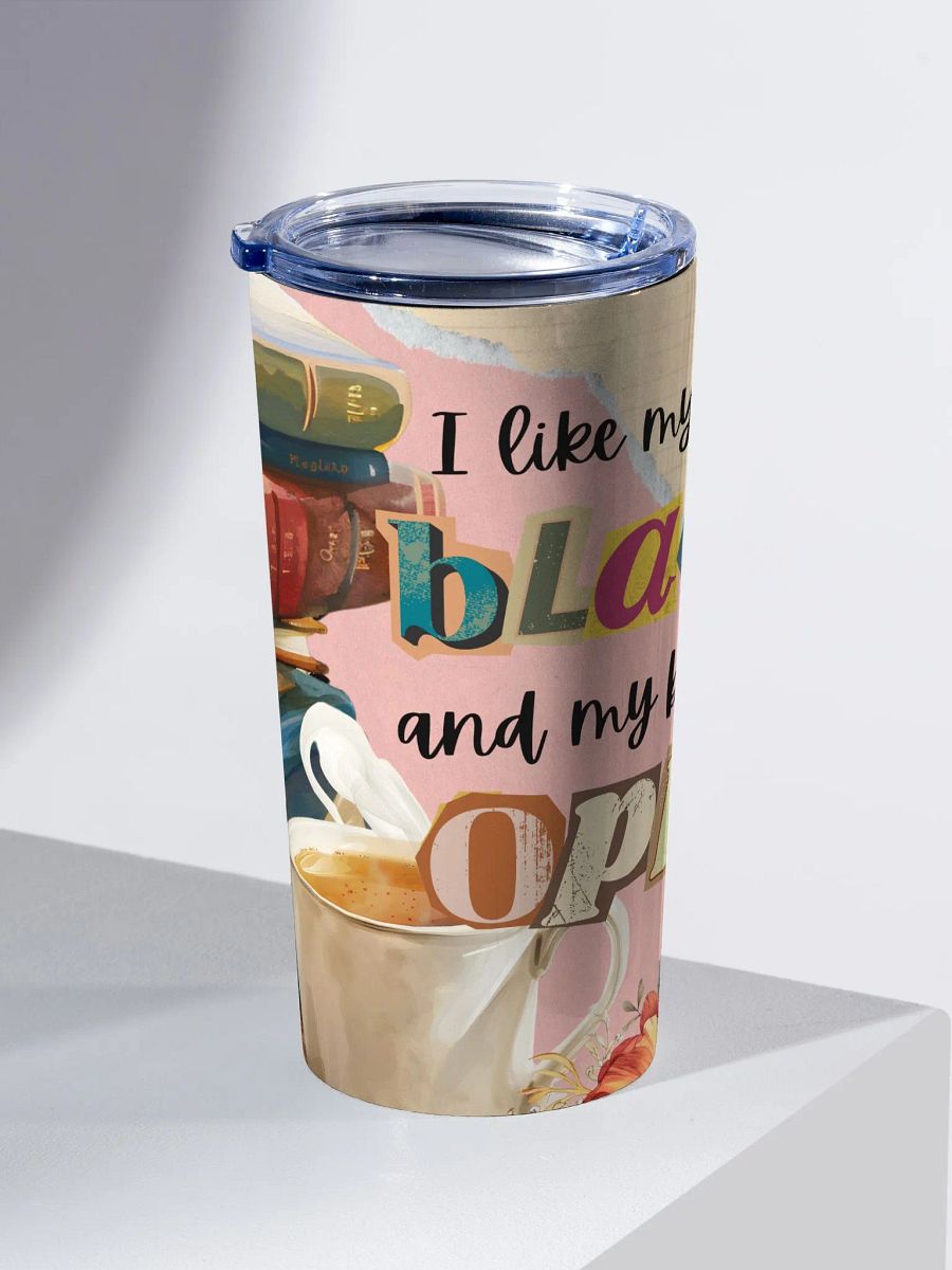 Vintage scrapbooking insulated coffee tumbler for book lovers - I like my coffee black and my books open product image (3)