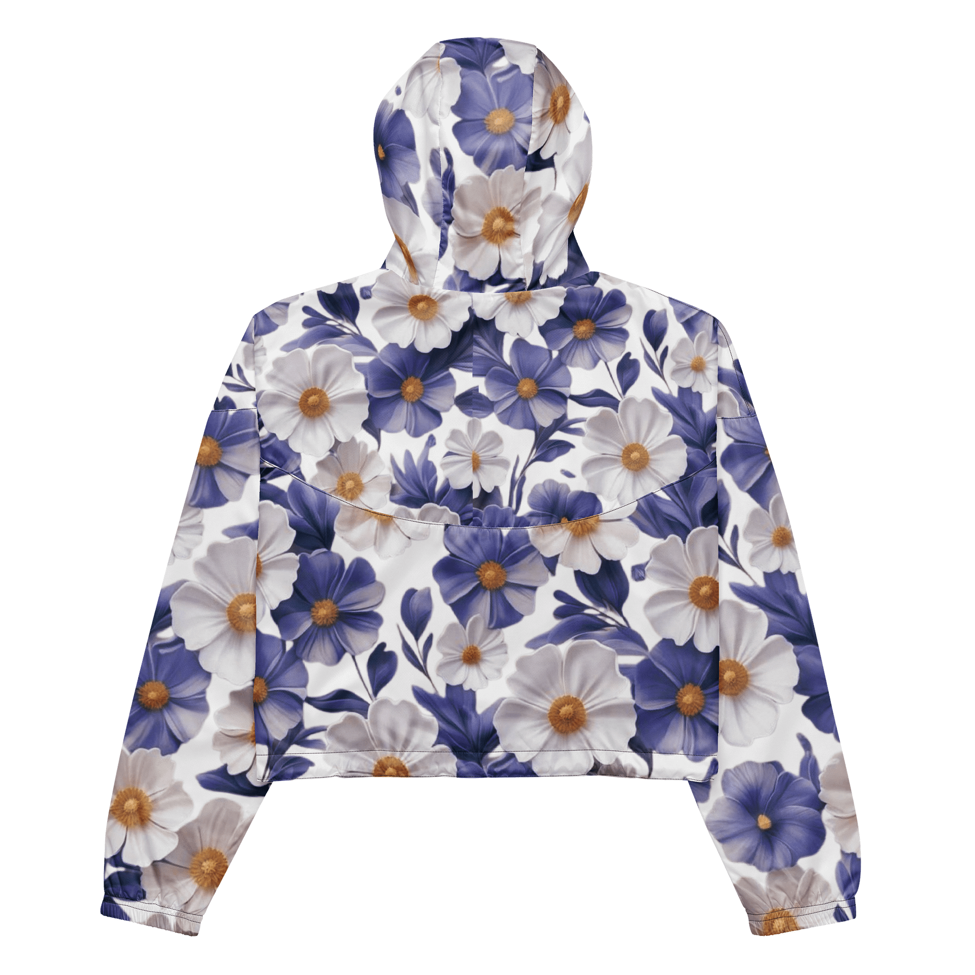 Elegant Blue and White Floral Pattern Women's Cropped Windbreaker product image (3)