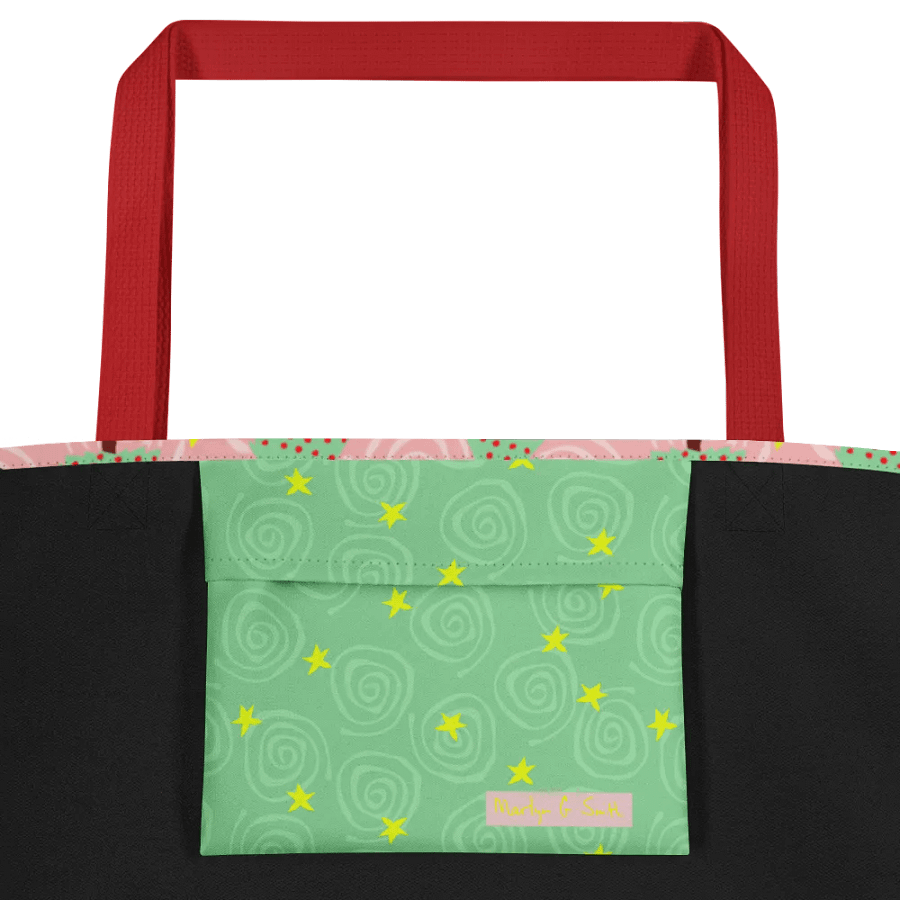 Green Christmas Trees on Christmas Pink with Swirls – Large Tote Bag product image (2)