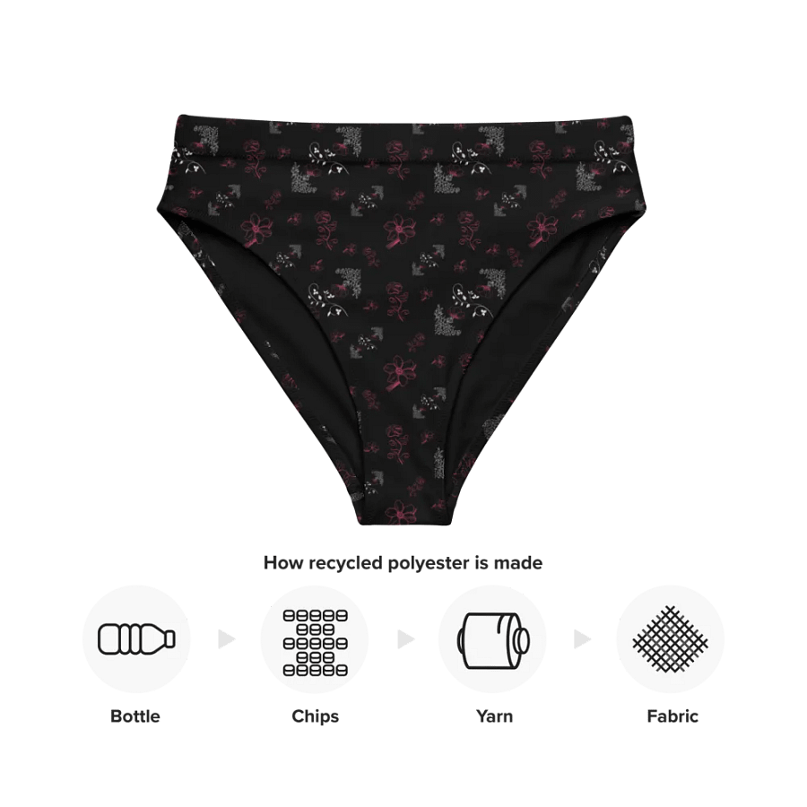 Magenta and White Flowers on Black Eco-Green Bikini Swimsuit Bottoms product image (9)