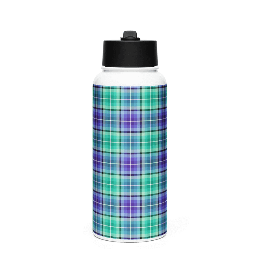 Bright Green and Purple Plaid Water Bottle product image (4)