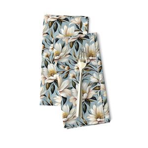 Seamless Pattern - White and Beige Flowers on a Light Blue Background product image (9)