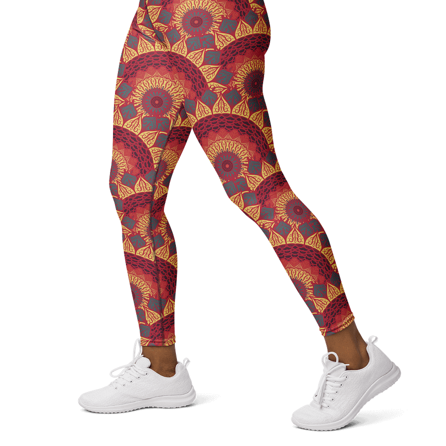 Vibrant Mandala Leggings - Red, Blue & Yellow Floral Design product image (3)