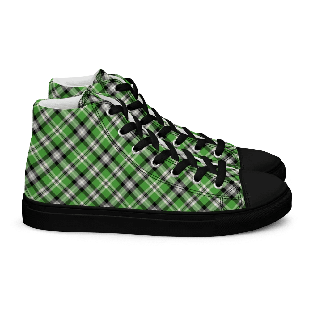 Bright Green Plaid Men's High Top Shoes product image (3)