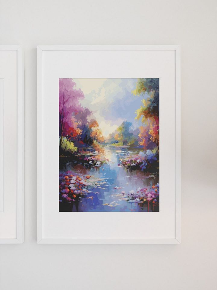 Impressionist River Landscape Art Poster, Colorful Autumn Water Scene, Serene Nature Print for Relaxing Home and Office Decor product image (1)
