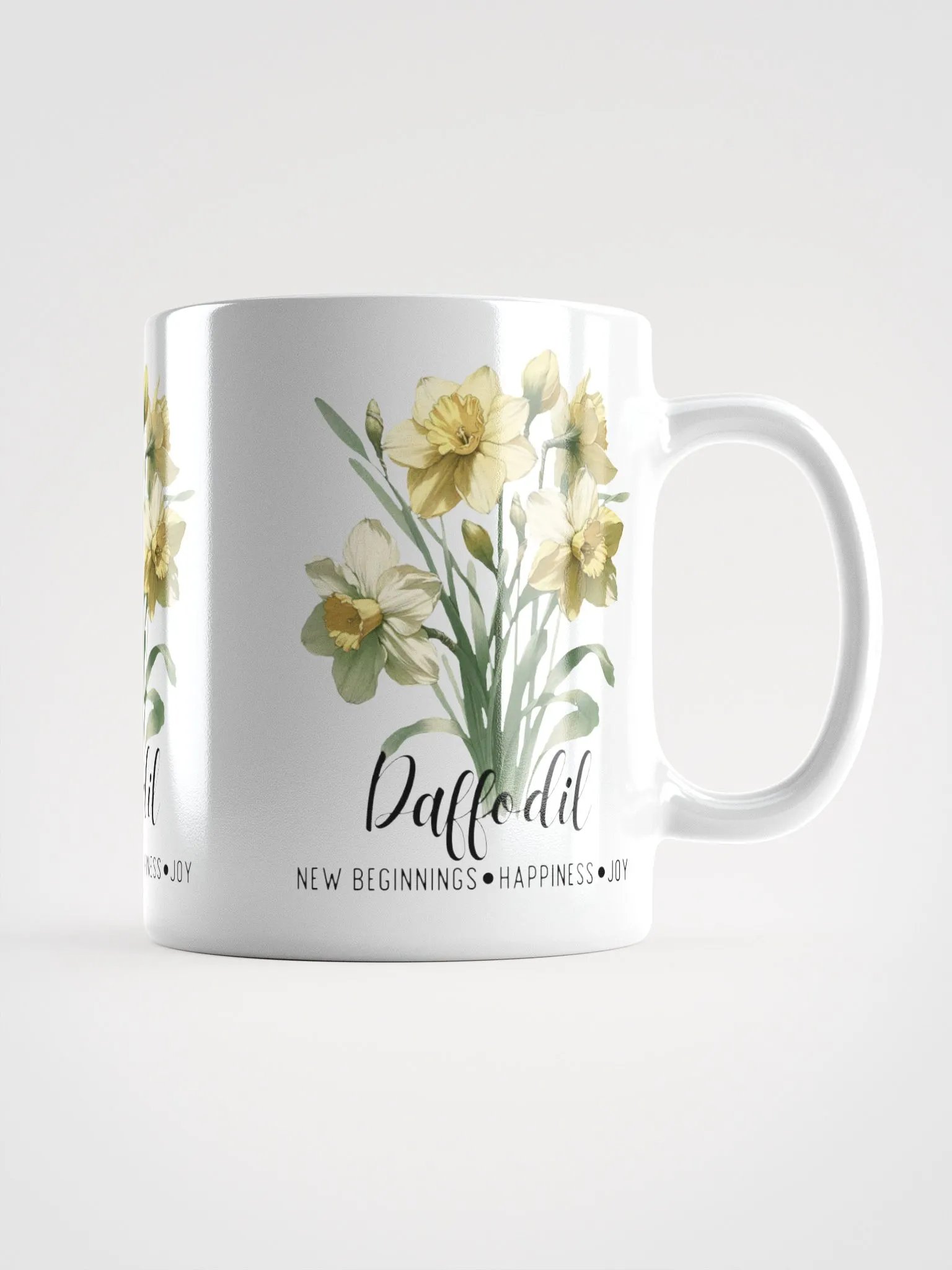 Daffodil Ceramic White Mug: New Beginnings, Happiness, Joy March Birth Flower product image (3)