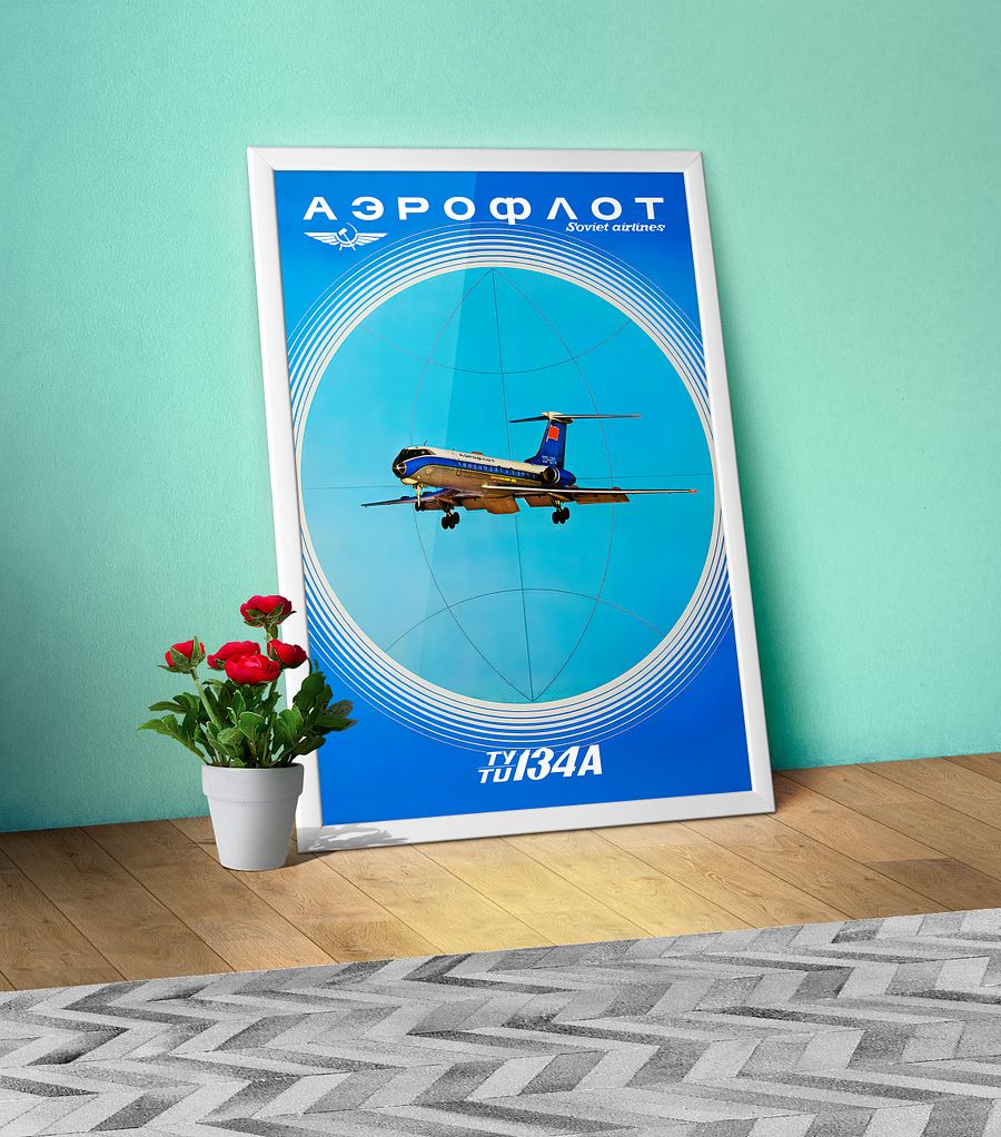 Soviet Aeroflot, USSR airlines 1960s, Tu-134 — Soviet retro travel poster product image (1)