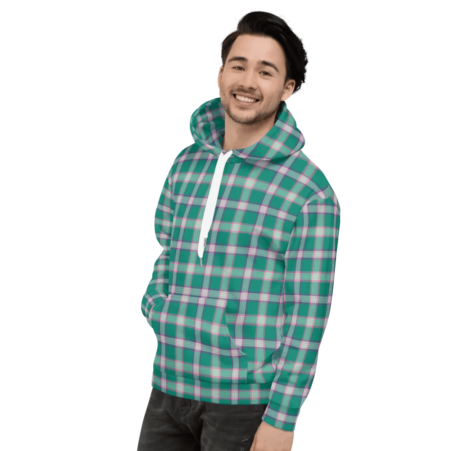 Emerald Green and Purple Plaid Hoodie product image (4)