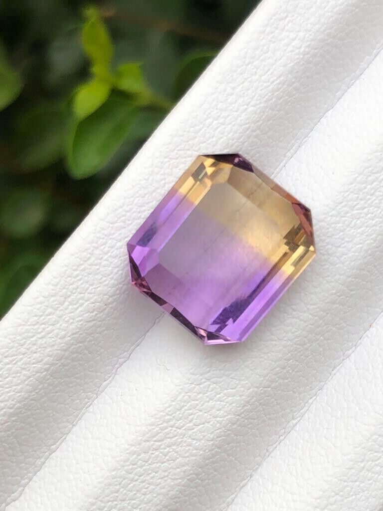 BI COLOR AMETRINE GEMS FOR PENDANT YELLOW/PURPLE COLOR EMERALD CUT, 7.90 CARAT