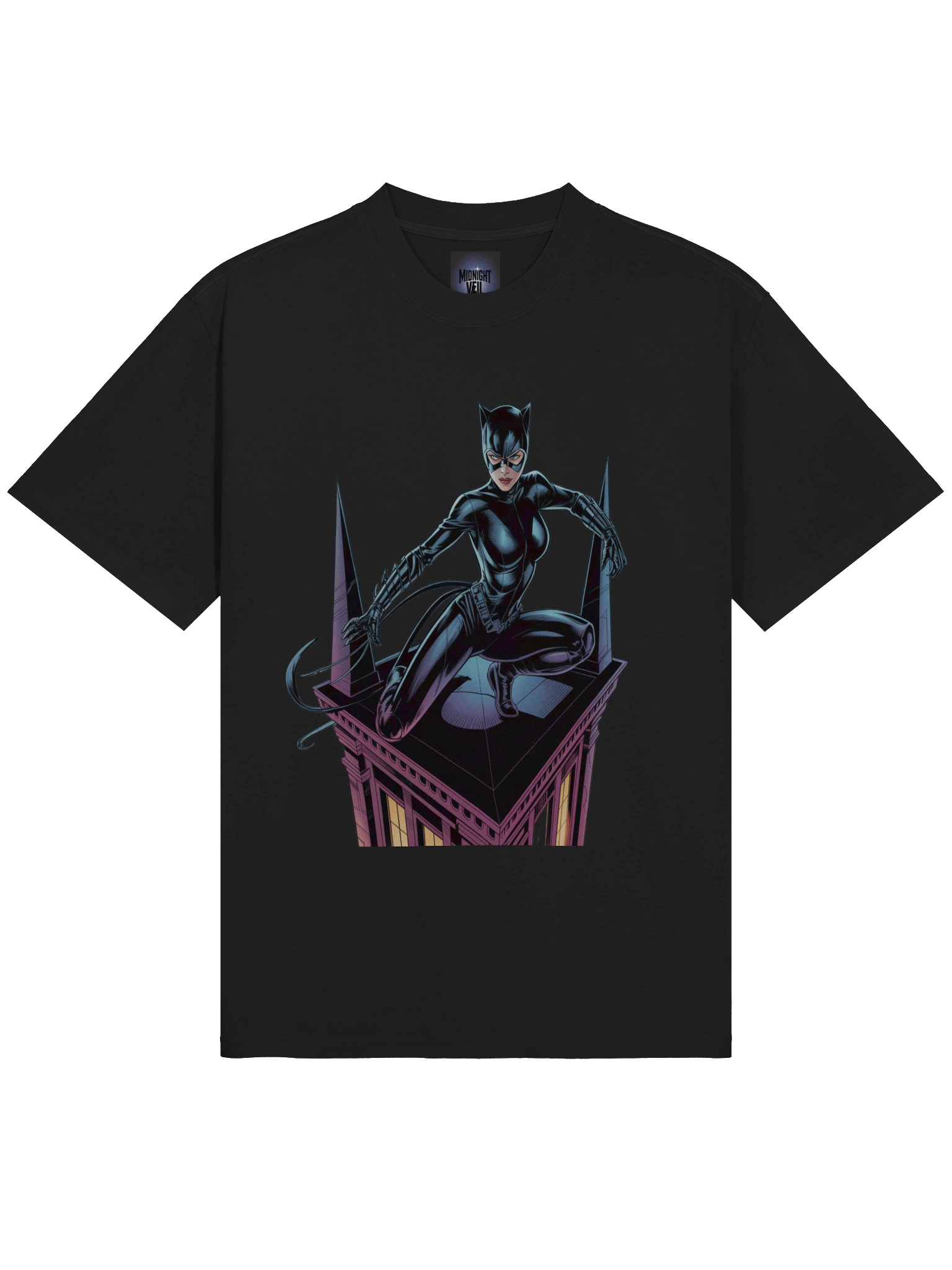 Neon Nocturne: Catwoman's Rooftop Ravish Oversized Faded T-Shirt product image (5)
